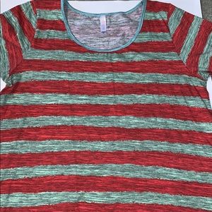 Lularoe  XL perfect T orange and teal stripes